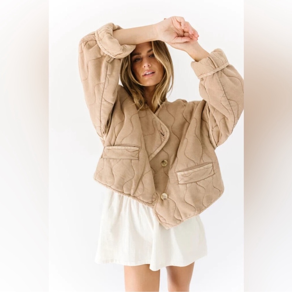 NWT Free People Women’s Gwynnie Quilted Jacket in Champagne Diamonds Large - Picture 4 of 14